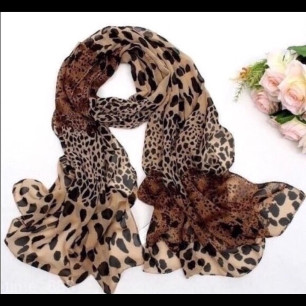 Animal print chiffon scarf